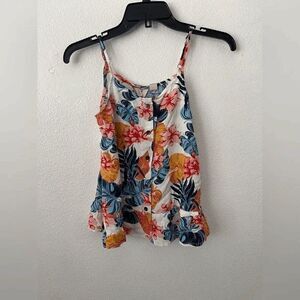 Roxy Girl Perfect Waves Floral Strappy Tank Top Summer Hawaiian Size 14/XL